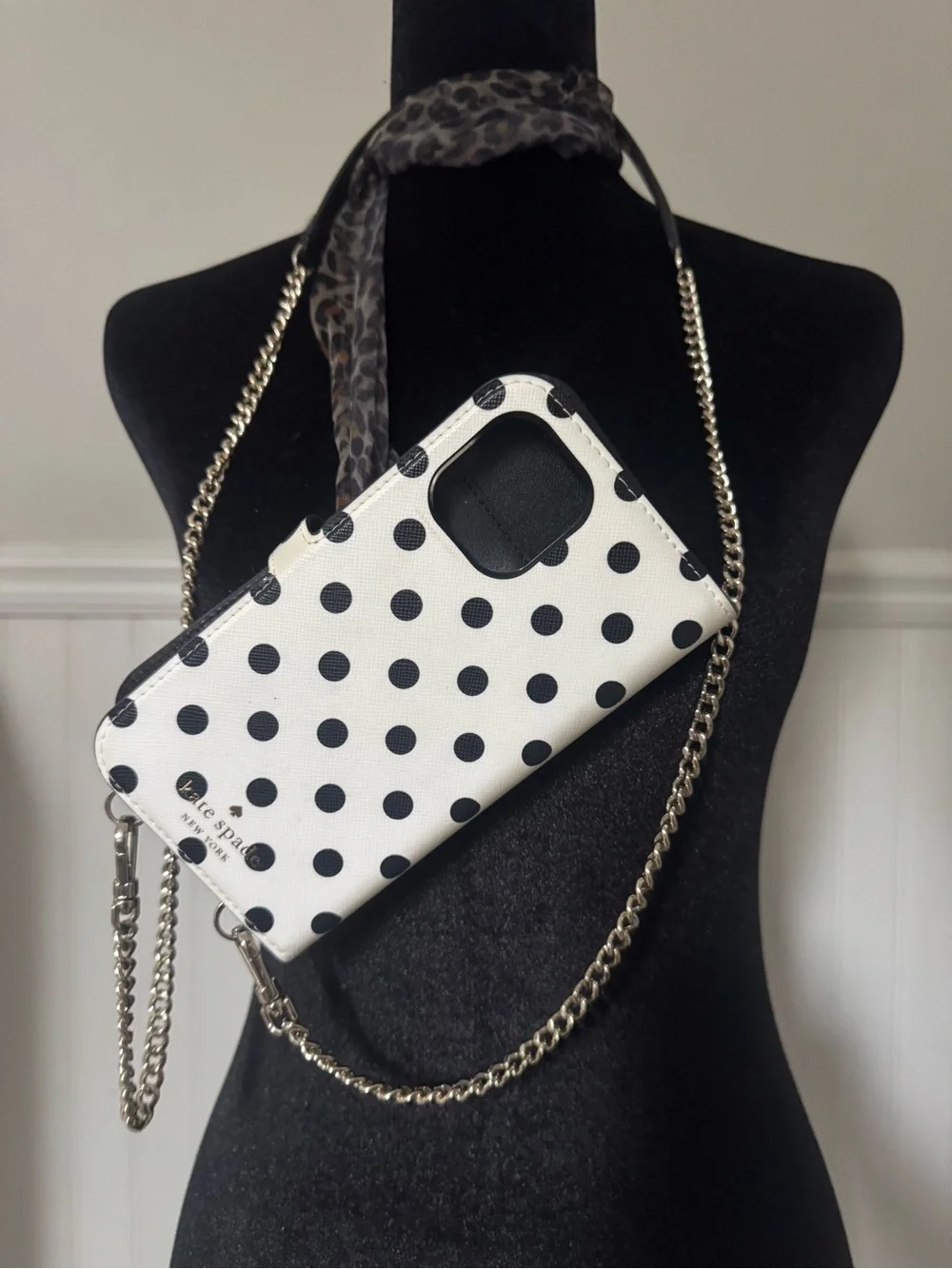 kate spade Black & White Polka Dot Crossbody Phone Case 12 pro